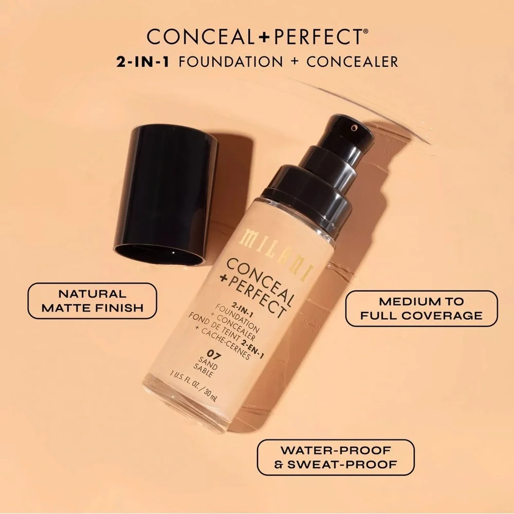 MILANI Conceal + Perfect 2-in-1 Foundation Concealer- Golden Tan, NEW